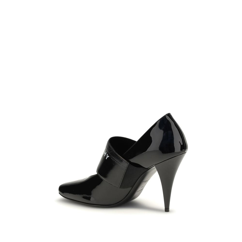 Givenchy Black Calf Leather Bos Taurus High Heel Pumps with square toe and curved heel, featuring iconic logo strap, perfect for AW25 season.