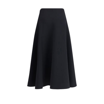 Jacquemus Black Cotton Midi Skirt with flared silhouette and concealed zip in regular fit, AW25 season.