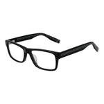 Fila Black Men Glasses Frame, full-rim rectangular style, cellulose acetate material, demo lenses, black frame, includes branded case.