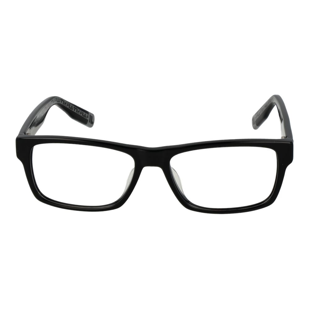 Fila Black Men Glasses Frame with full-rim black cellulose acetate design, rectangular style, and spring hinges. Size 52-15-145.