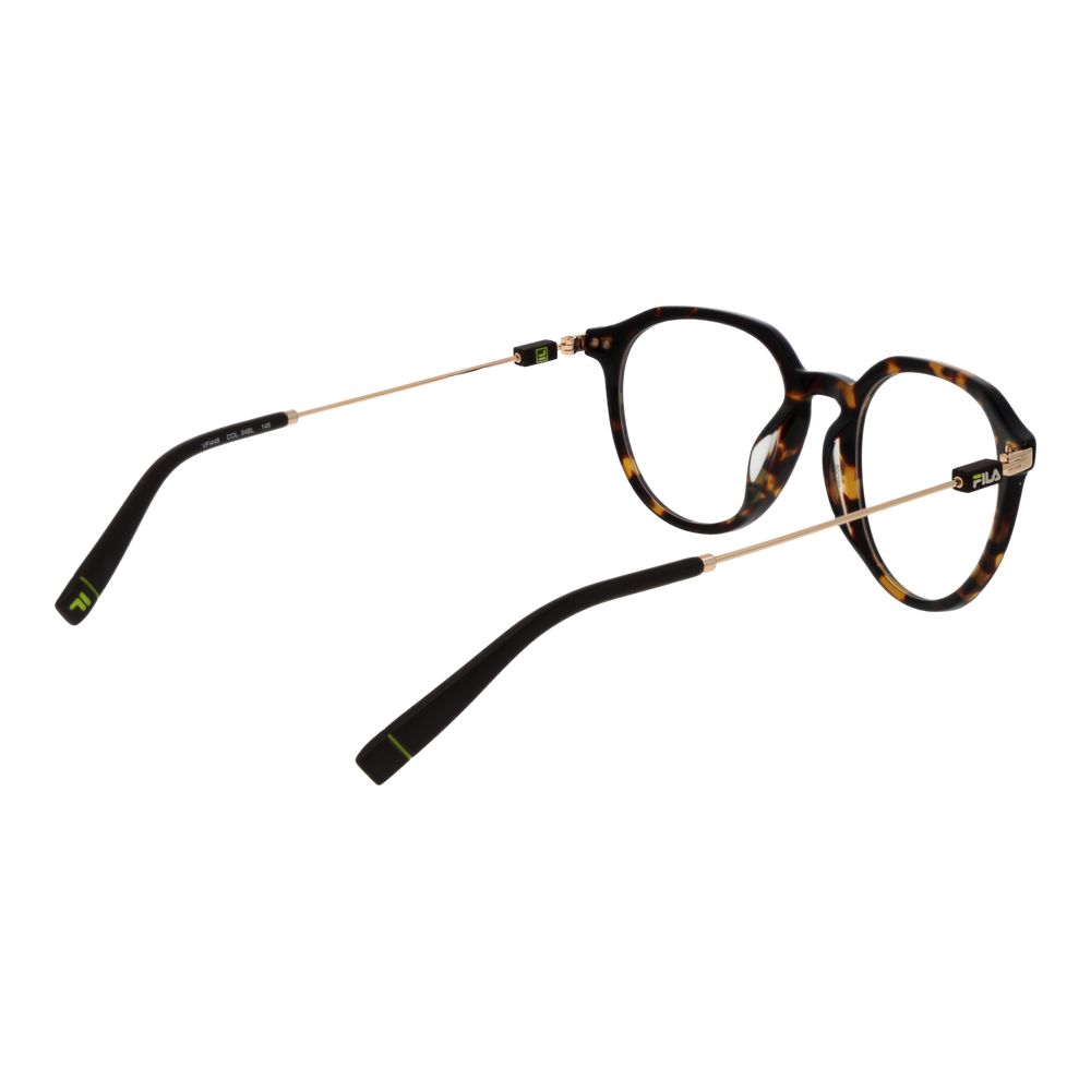 Fila Brown Unisex Glasses Frame with full-rim panto style, metal & plastic construction, shown in a branded case. Size 50-20-145.