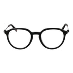 Fila Black Unisex Glasses Frame in metal full-rim, demo lenses, panto style, size 50-20-145, includes branded case.