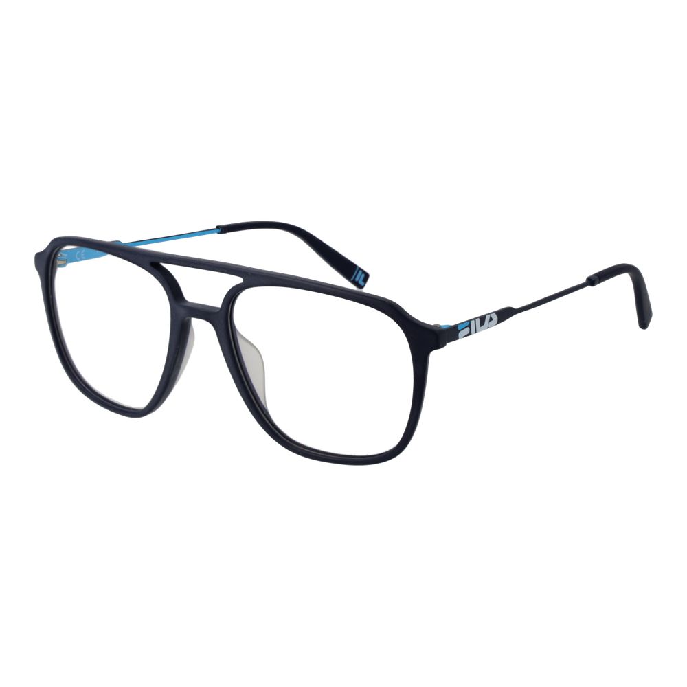 Fila Blue Men Glasses Frame in full-rim aviator style with blue metal and plastic, perfect for men. Includes branded case. Size 54-18-145.