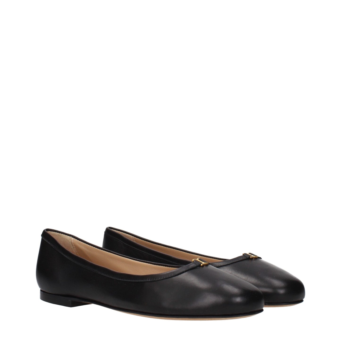 Chloé Black Leather Ballet Flats with front detail, MPN CHC24S973H7001, code F84533, stylish and comfortable footwear.