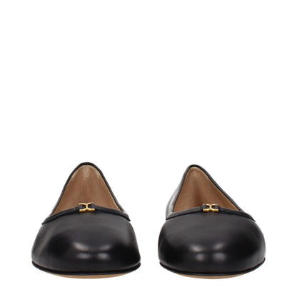 Front view of Chloé Black Leather Ballet Flats with front detail, showcasing elegant design and craftsmanship.