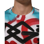 Dolce & Gabbana White Graffiti Crew Neck Short Sleeves T-shirt featuring colorful graffiti print.