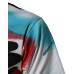 Close-up of Dolce & Gabbana White Graffiti Crew Neck Short Sleeves T-shirt with colorful graffiti print on shoulder