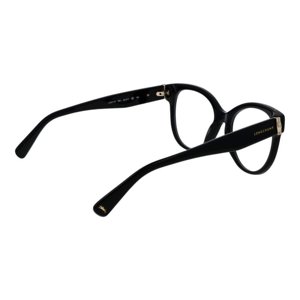 Longchamp Black Women Glasses Frame in full-rim acetate, size 52-17-140, with demo lenses. Includes branded case.