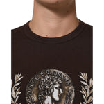 Dolce & Gabbana Brown Coin Laurel Print Men Crew Neck T-shirt featuring intricate design on model's chest