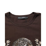 Dolce & Gabbana Brown Coin Laurel Print Men Crew Neck T-shirt with intricate design on premium cotton fabric.