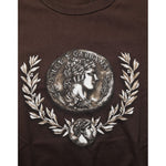 Dolce & Gabbana Brown Coin Laurel Print Men Crew Neck T-shirt with intricate regal coin and laurel design on premium cotton fabric.