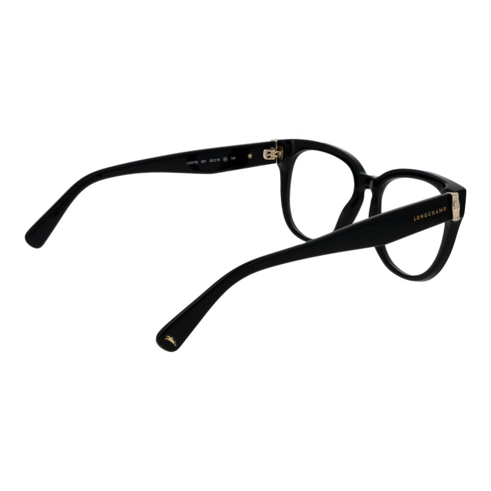 Longchamp Black Women Glasses Frame in acetate full-rim style, featuring demo lenses with a 52-15-140 size and Panto design.