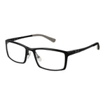 Fila Black Men Glasses Frame in black aluminum full-rim, size 55-18-140, with demo lenses and spring hinge for men.