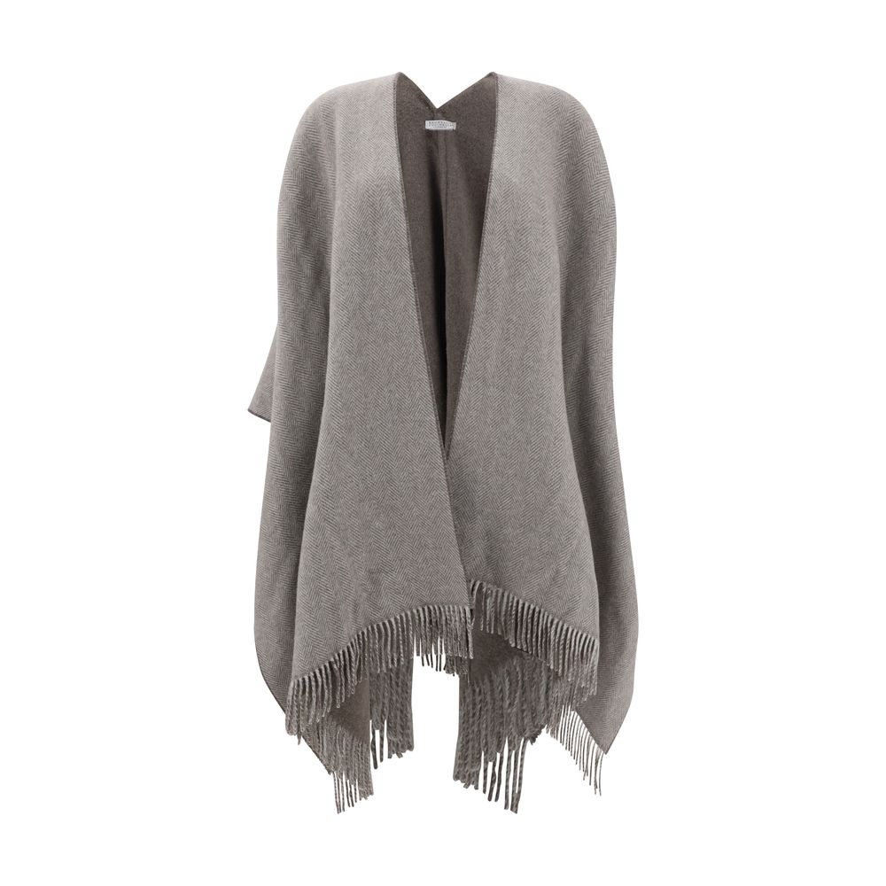 Brunello Cucinelli Brown Reversible Cashmere Poncho
