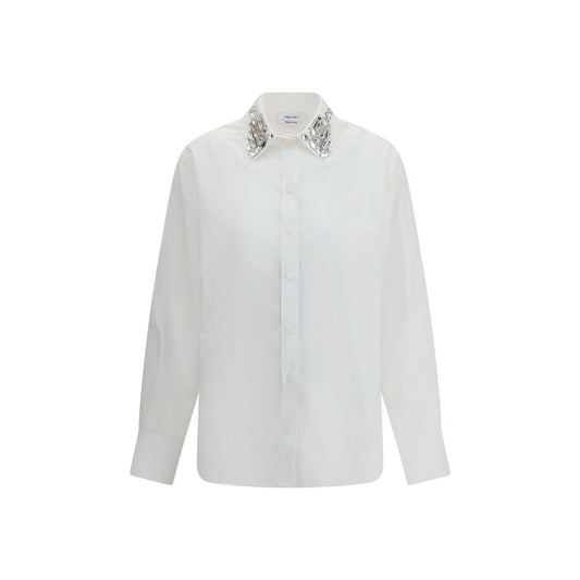 Alexander McQueen White Cotton Dress Shirt with embellished collar, perfect for formal and contemporary styles, made from 100% cotton.
