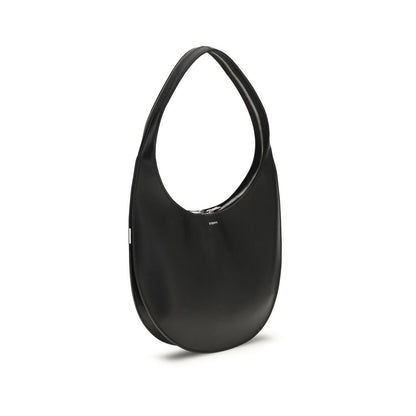 Coperni Black Calf Leather Bos Taurus Shoulder Bag with zipper closure and logo on front, AW25 season, sophisticated and compact design