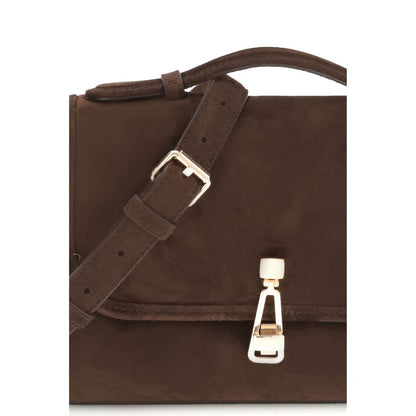 Close-up of Gabriela Hearst Brown Leather Shoulder Bag with top handle and crossbody strap