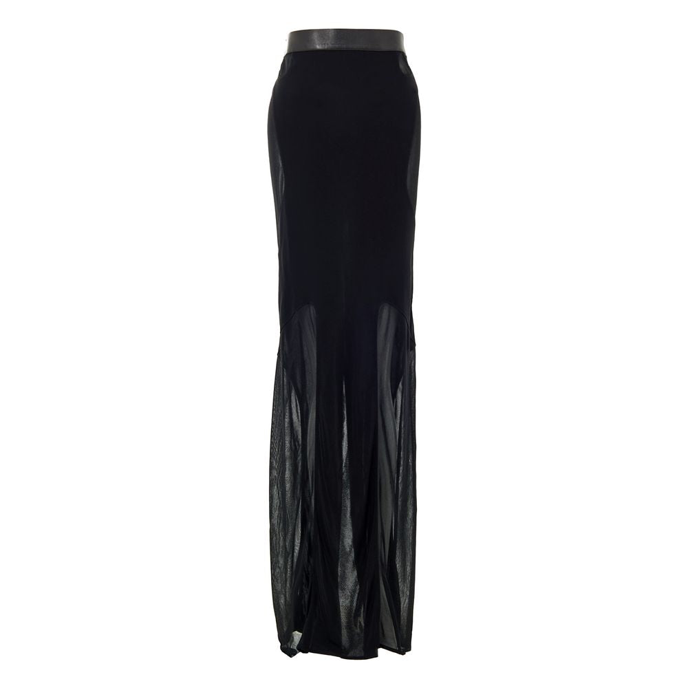 Tom Ford Black Viscose Long Skirt with sheer organza effect and leather waistband