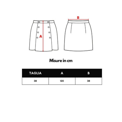 Size chart for Tom Ford Black Viscose Long Skirt showing measurements in cm for size 38, with details of A and B dimensions.