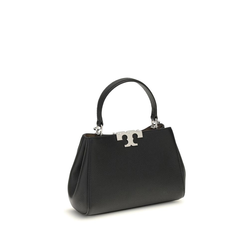 Tory Burch Black Calf Leather Bos Taurus Handbag, mini satchel, pebbled leather, top handle, adjustable strap.
