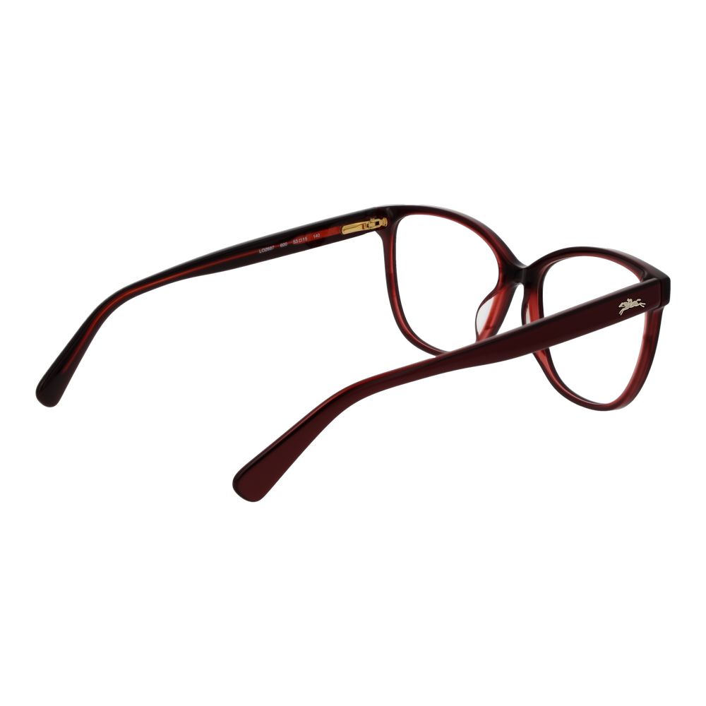 Longchamp Red Women Glasses Frame in acetate, full-rim butterfly style with demo lenses, 53-15-140 size, featuring spring hinge design.