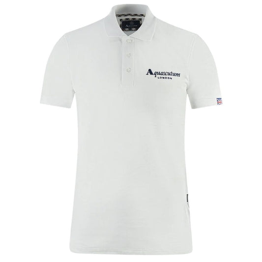 Aquascutum White Cotton Polo Shirt with contrasting logo and three buttons, classic design for stylish casual wear.
