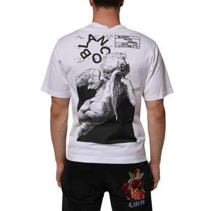 Dolce & Gabbana White Angel Print Cotton Men Crew Neck T-shirt