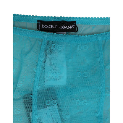 Dolce & Gabbana Light Blue Nylon Logo Lace Leggings Pants Underwear
