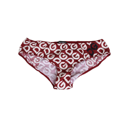 Dolce & Gabbana Bordeaux DG Logo Slip Bottom Brief Underwear with burgundy all-over logo print, made of 100% cotton.