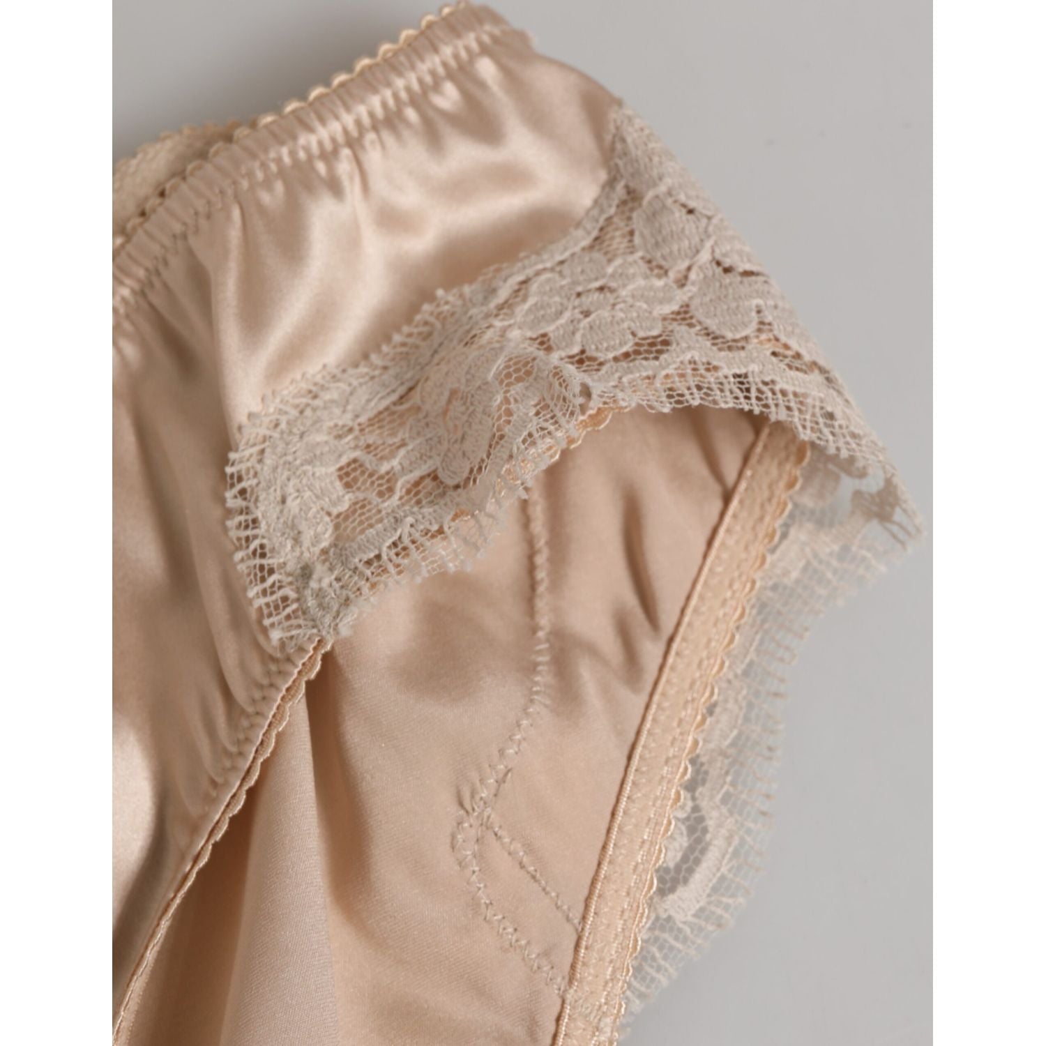 Dolce & Gabbana Beige Silk Satin Floral Lace Panty Brief Underwear