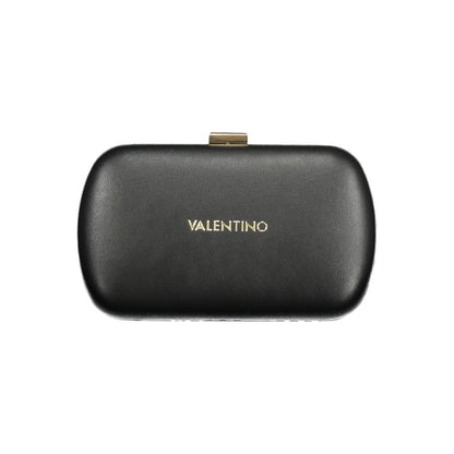 Mario Valentino Black Polyethylene Handbag with removable chain strap and snap closure logo.