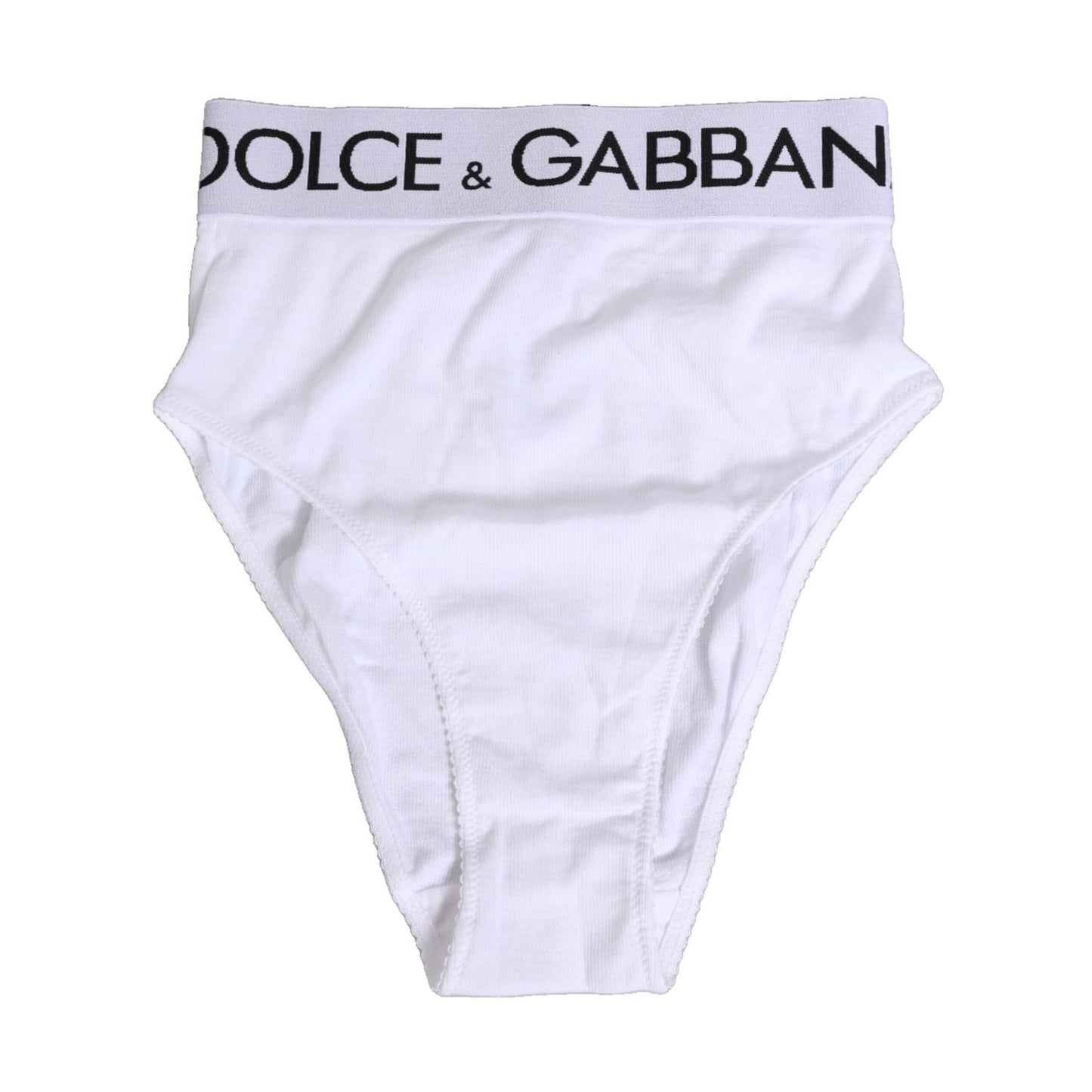 Dolce & Gabbana White Cotton Stretch High Waist Panty Underwear with logo waistband, made in Italy.