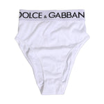 Dolce & Gabbana White Cotton Stretch High Waist Panty Underwear with logo waistband, made in Italy.