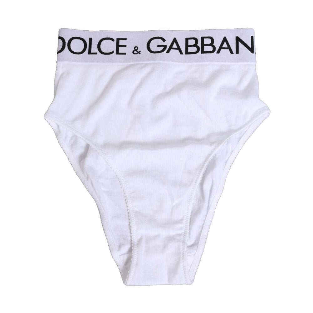 Dolce & Gabbana White Cotton Stretch High Waist Panty Underwear with logo detail and soft stretch cotton for comfort and elegance.