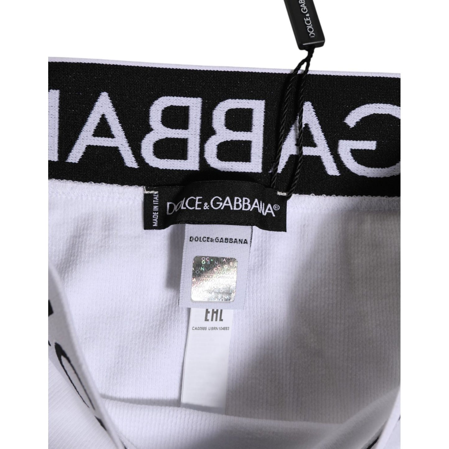 Dolce & Gabbana White Cotton Stretch High Waist Panty Underwear, logo and tag details, soft stretch fabric, made in Italy