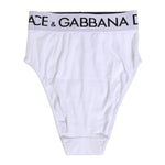 Dolce & Gabbana White Cotton Stretch High Waist Panty Underwear with logo detail, soft fabric, and high-waist design.