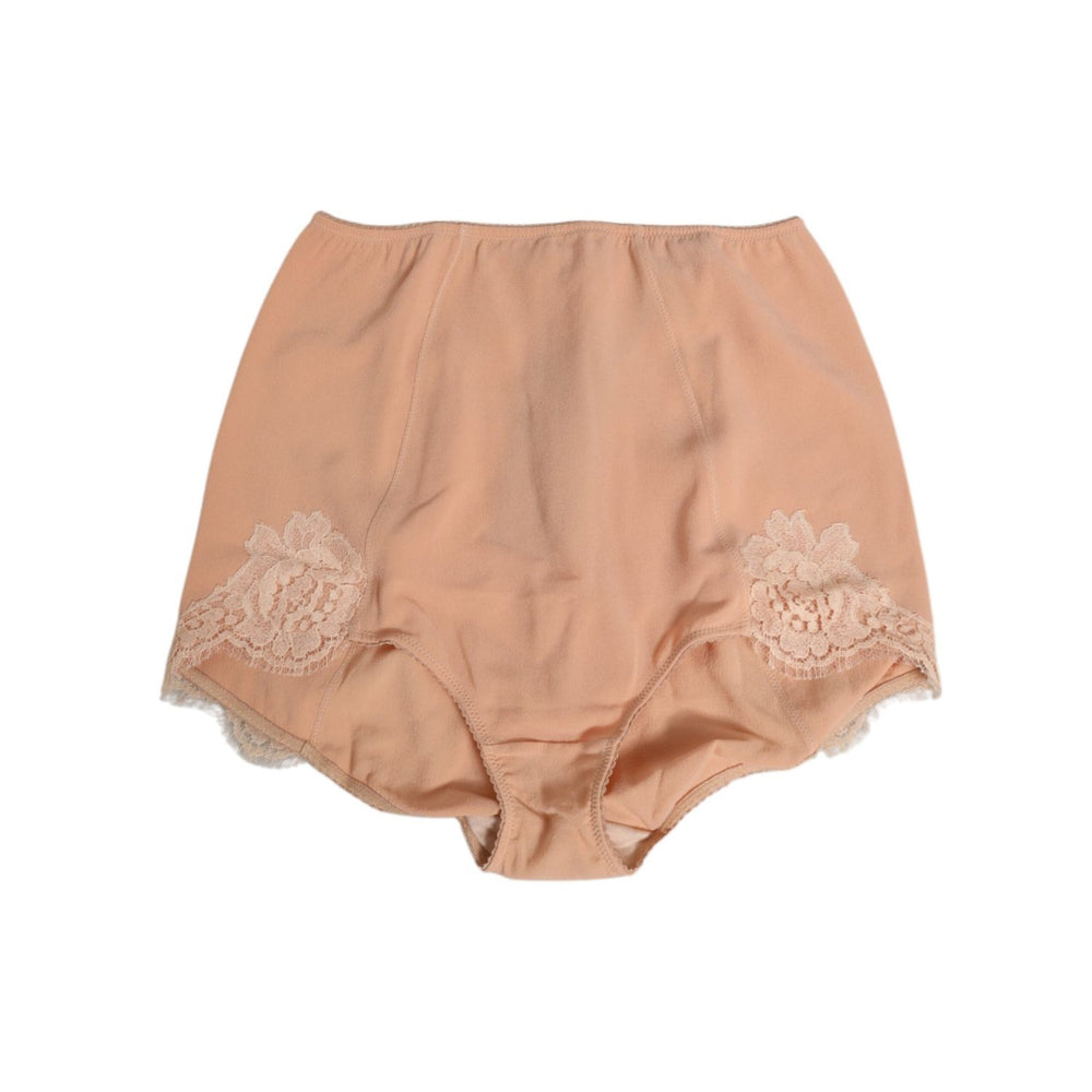 Dolce & Gabbana Beige Silk Stretch High Waist Girdle Underwear with lace detail, elegant high-waist design for smoothing and shaping.