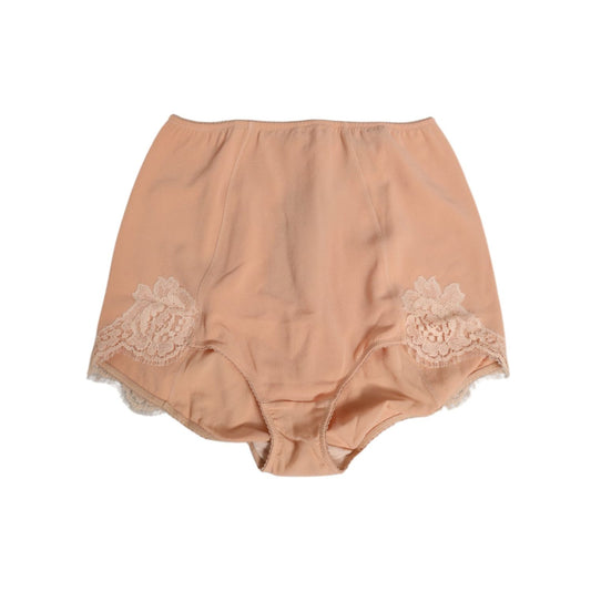 Dolce & Gabbana Beige Silk Stretch High Waist Girdle Underwear with lace detail, elegant high-waist design for smoothing and shaping.