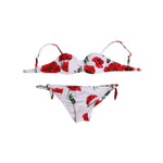 Dolce & Gabbana White Floral Swimsuit 2 Piece Top Bottom Swimwear with red floral prints, underwire padded design, elegant beachwear style.