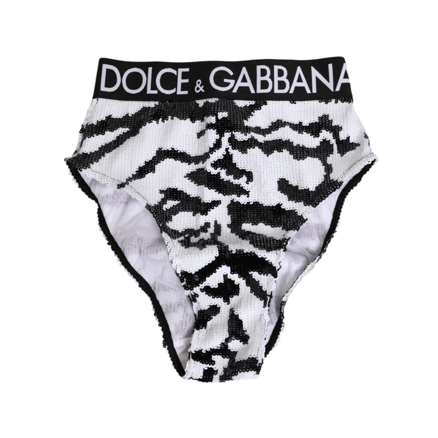 Dolce & Gabbana Black White Sequin High Waist Panty Underwear, elegant design with sparkle and logo details, made in Italy