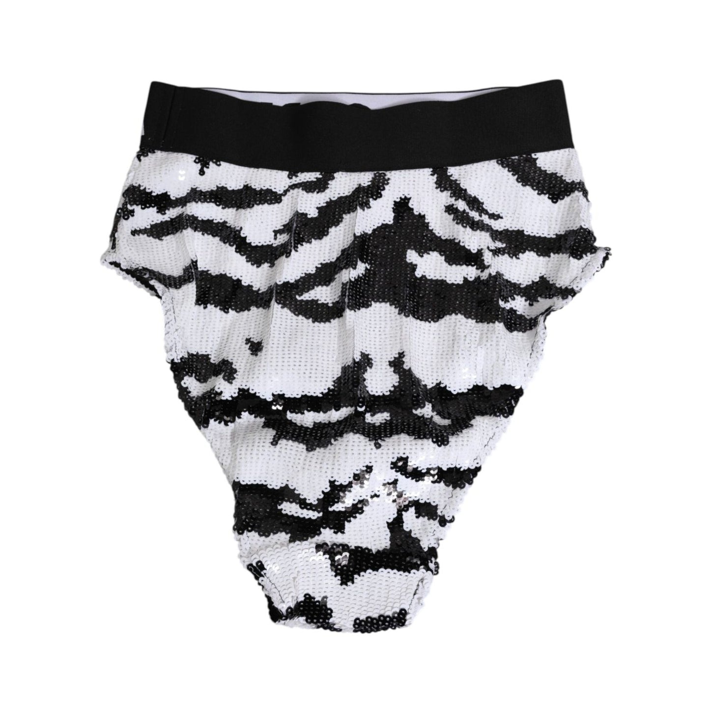 Dolce & Gabbana Black White Sequin High Waist Panty Underwear with elegant design and bold sequins for a stylish silhouette.