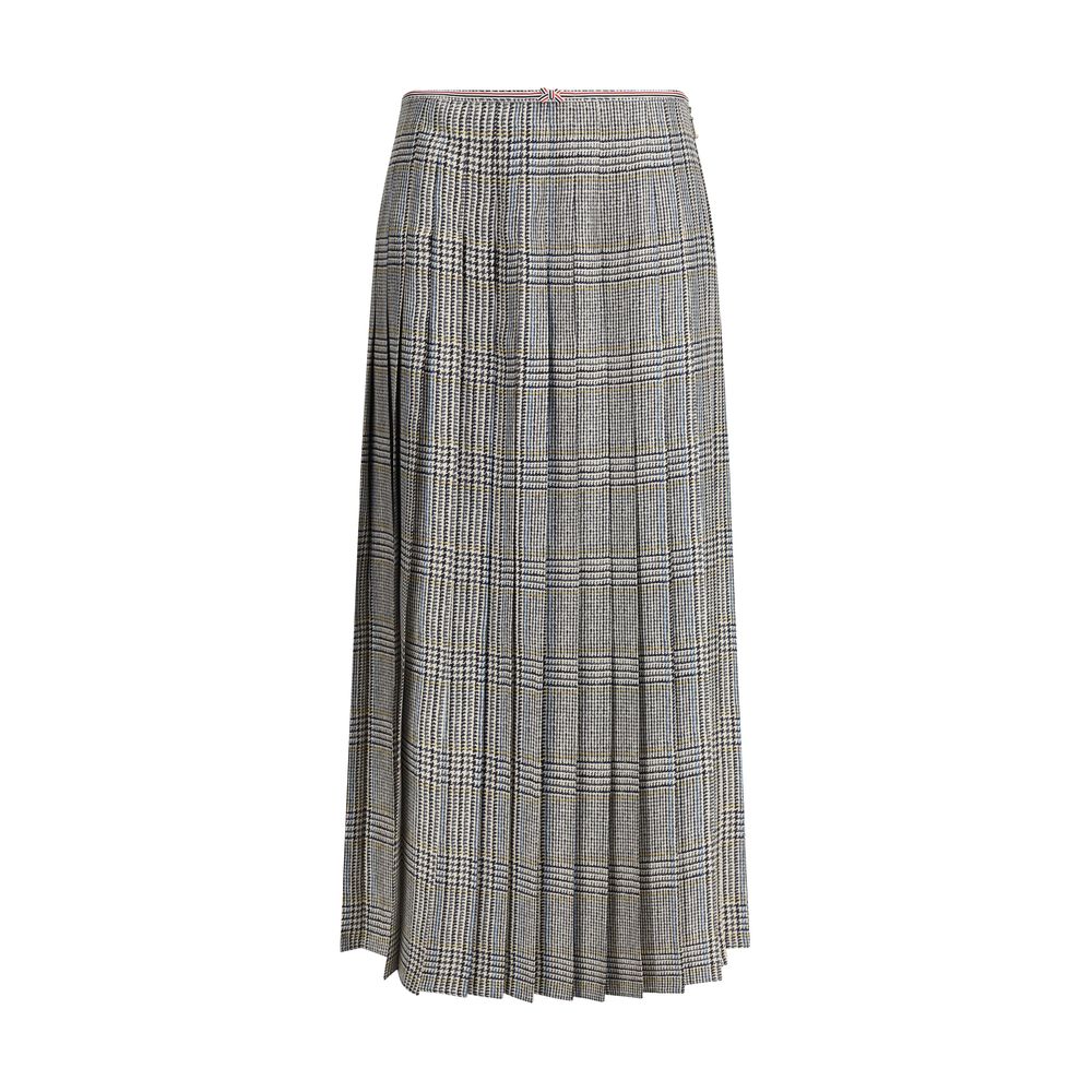 Thom Browne Multicolor Silk Midi Skirt with bow and striped grosgrain loop, featuring a side zip closure for versatile, elegant style.