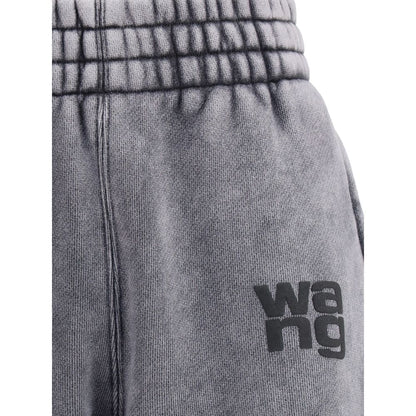 Close-up of Alexander Wang Gray Cotton Joggers with elastic waistband and stacked logo.
