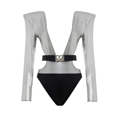 Dolce & Gabbana Gray Viscose One-Piece Swimsuit