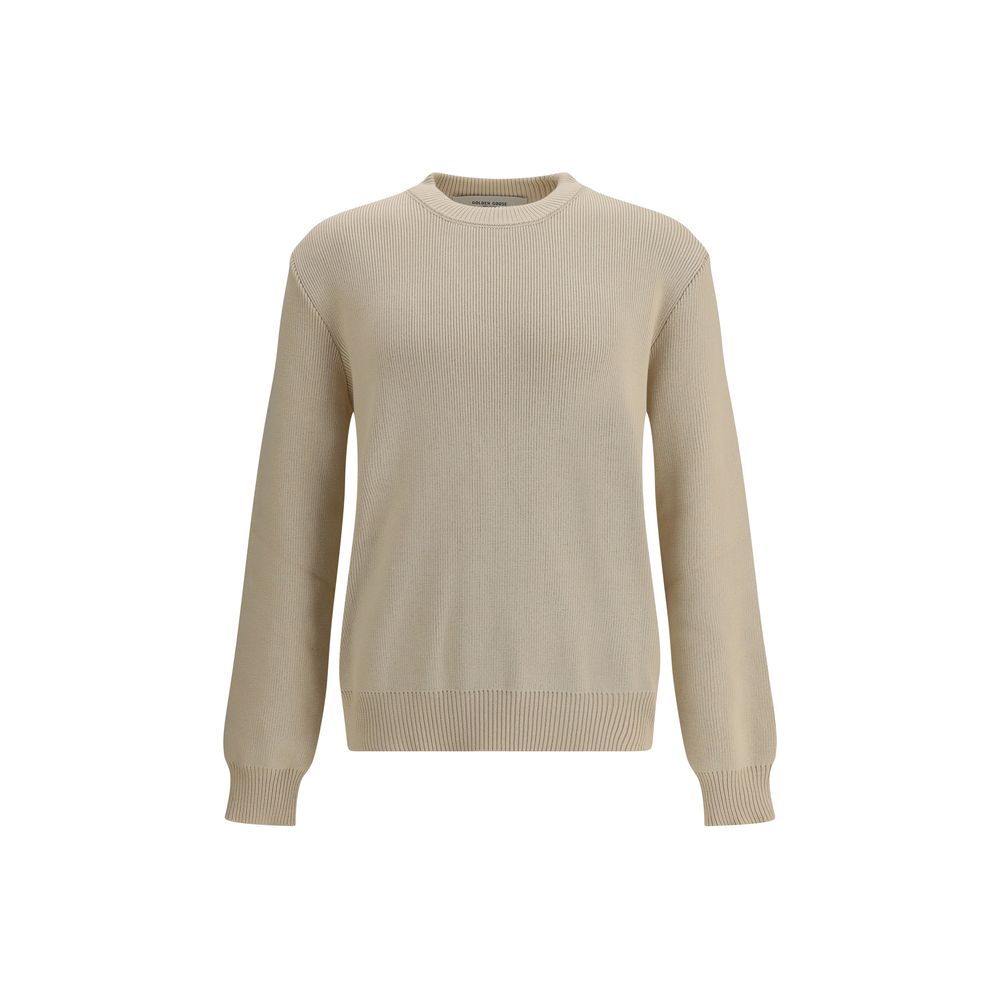 Golden Goose Beige Cotton Sweatshirt with ribbed-knit design, crewneck, and long sleeves for a versatile fit, featuring a logo on the back.