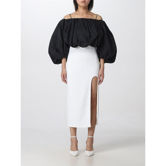 PINKO White Polyester Midi Skirt with thigh slit, off-shoulder top, size 42