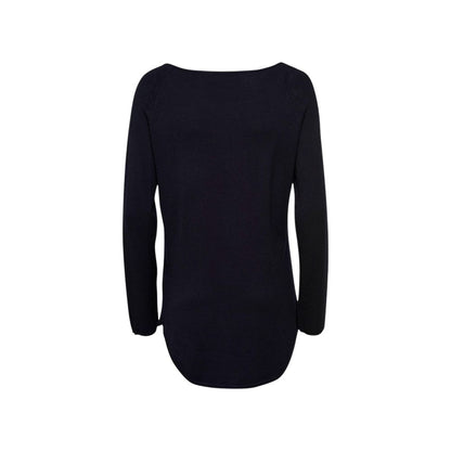 Back view of Only Black Viscose Sweatshirt with long sleeves and asymmetric hem, made from soft viscose and polyamide blend.