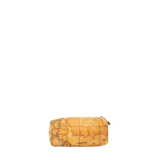 Alviero Martini Prima Classe Beige Cotton Clutch Bag with elegant map design, perfect for stylish storage at special events or everyday use.