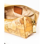 Alviero Martini Prima Classe Beige Cotton Clutch Bag with map design and gold zipper