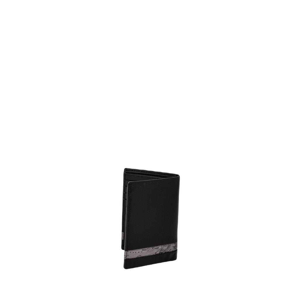 Alviero Martini Prima Classe Black Leather Wallet with Geo Classic band, sleek design, perfect for practicality and style; no coin pocket.